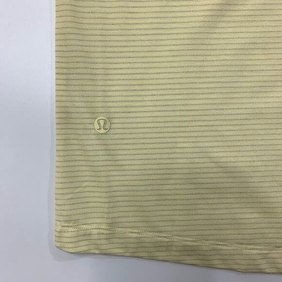 Lululemon Polo Shirt Mens L Large SLIM Fit Pale Yellow Gray Striped Short Sleeve - Picture 7 of 10